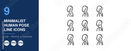 Minimalist Human Pose Line Icons, Set of Nine Figures. People Icons, Simple Design, Vector Illustration for Ui/Ux Design