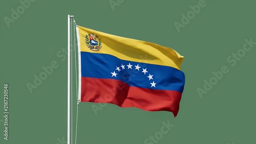 Venezuela national flag waving in wind against green background for patriotic or sports events