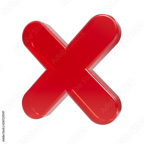 Bild auf Leinwand Red 3D glass cross mark x cancel icon isolated on transparent background