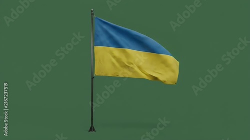 Ukrainian national flag waving in wind against solid green background for patriotic media projects