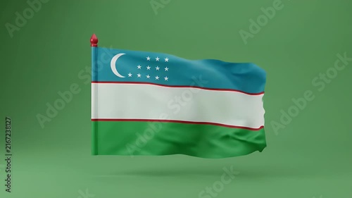 Uzbekistan national flag waving in wind against vibrant green background for independence celebration