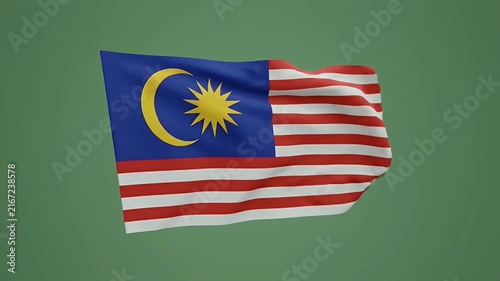 Malaysian flag waving in wind against green background for national pride and identity videos