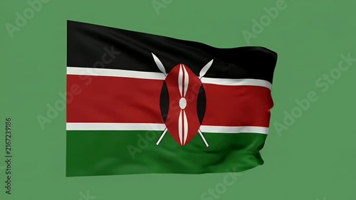 Kenya national flag waving in wind against bright green background for African identity and pride