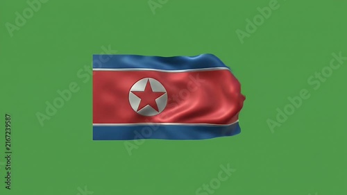 North Korea national flag waving in wind on vibrant green background for global politics and diplomacy themes