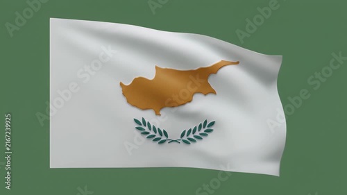 Cyprus national flag waving in wind against solid green background for international events