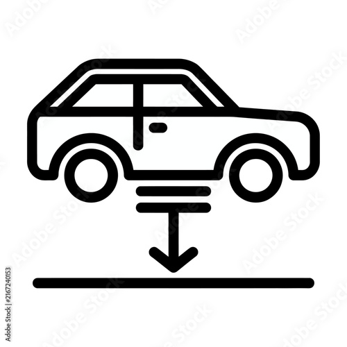 Bild auf Leinwand Minimalist vector icon showing a car lowering onto a flat surface for automotive