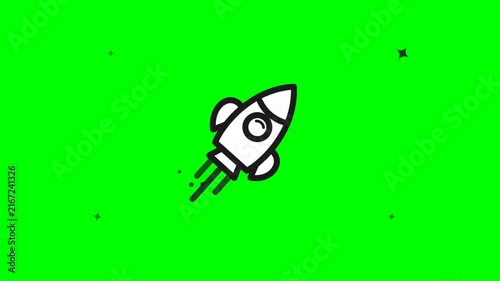 Animated Rocket Icon Flying Through Space on a Green Screen
