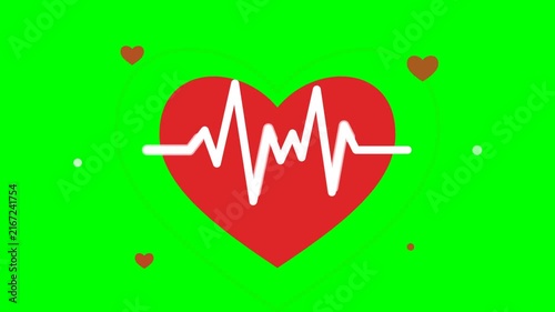 Animated Red Heart with EKG Pulse Line on a Green