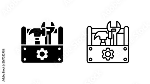 Toolbox with tools glyph and outline icon repair workshop equipment.