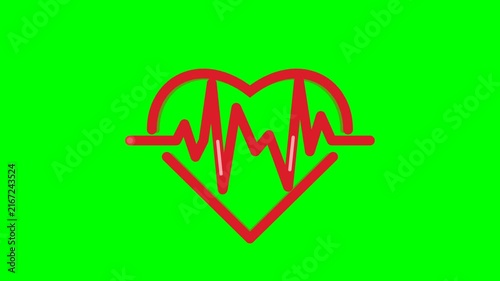 Red Heart Icon with Animated EKG Pulse Line on Green