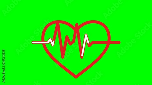 Red Heart Icon With Animated EKG Pulse Line On Green