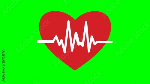 Red Heart Icon With EKG Pulse Line Animation On Green