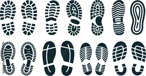 фотографія Shoe Print and Boot Footprint Silhouette Icon Set with Various Sole Texture Patt