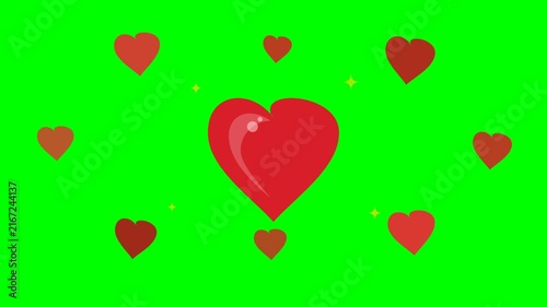 Animated Red Hearts Pulsing on Green Screen Background