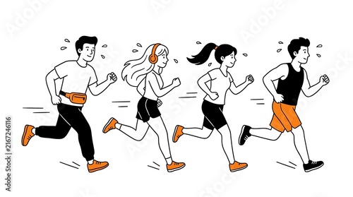 Running athletes exercising together in a dynamic sports illustration