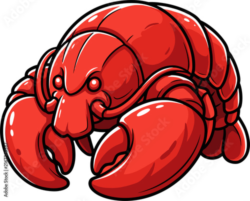 A stylized cartoon illustration of a red lobster in pixel art style. The crustacean has large claws, segmented body, and fierce eyes, presented isolated on a plain background.