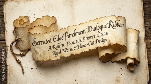 Serrated edge parchment dialogue ribbon for design isolated on white background