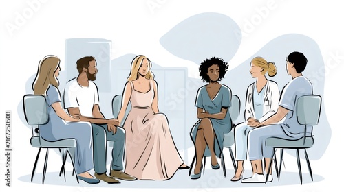 Diverse people participating in mental health support group therapy