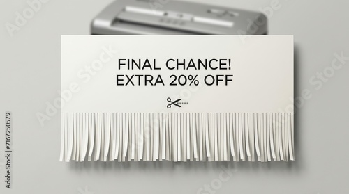 Scissors cutting through paper strips with final sale offer text isolated on white background