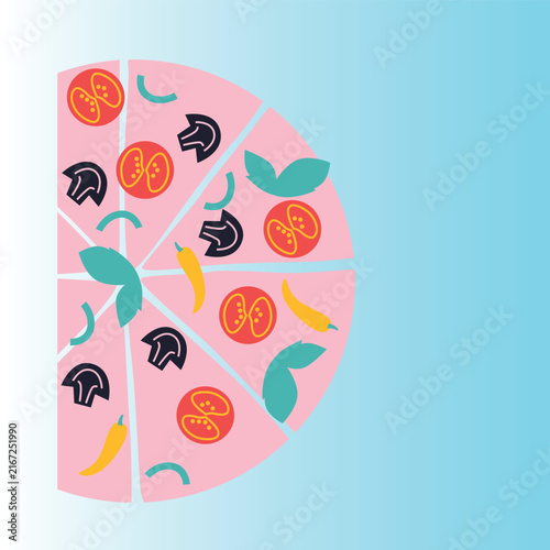 Art & Illustration Pizza vector illustration. Tomato, pepper, mushrooms and other pizza ingredients. Can be use for restaurants menu, cover, packaging. Abstract hand drawn banner template.