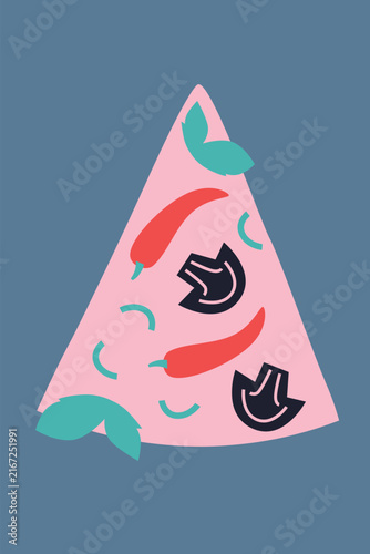 Art & Illustration Pizza vector illustration. Tomato, pepper, mushrooms and other pizza ingredients. Can be use for restaurants menu, cover, packaging. Abstract hand drawn banner template.