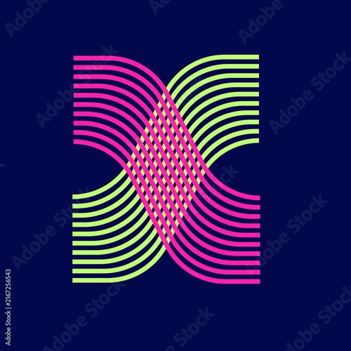 Crossing Wave Lines in Neon Pink and Lime Green on a Dark Navy Background, Dynamic Abstract Flow and Motion Design