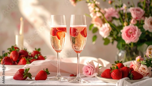 Romantic strawberry champagne summer party