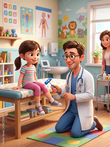 Young girl receiving a medical checkup from a pediatrician.