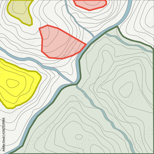 Topographic map contour and geographical terrain line illustration set for office environment design wall mural and spatial signage vector