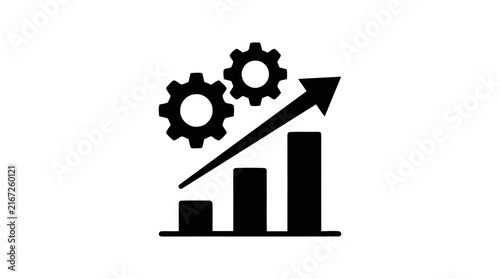 Vector illustration of business growth icon with gears and bar chart on a transparent background