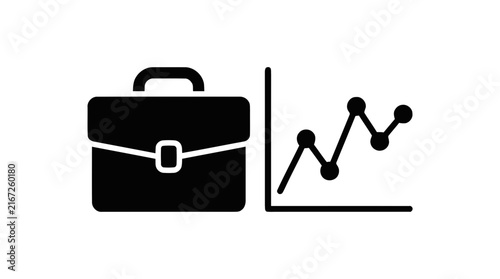 Vector illustration of briefcase and financial market graph icon on a transparent background