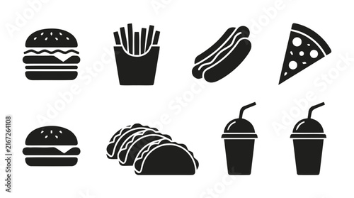 Vector illustration of fast food icons set on a transparent background
