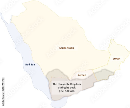 Historical Map of The Himyarite Kingdom Peak Era (350–530 AD) in Ancient Southern Arabia