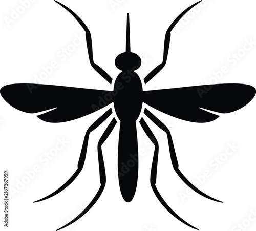 Black mosquito silhouette, insect vector icon, pest control symbol