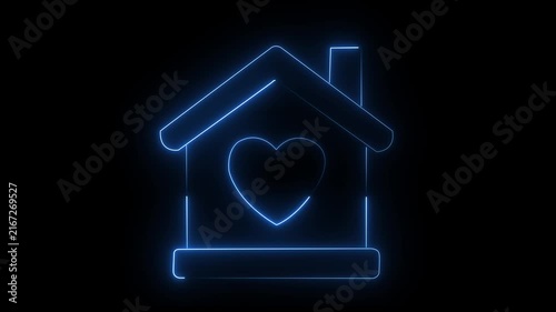 Blue neon house with heart inside
