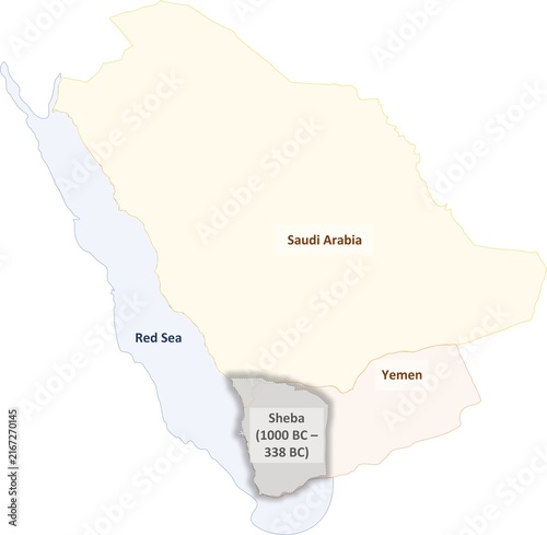 Historical Map of the Kingdom of Sheba (1000 BC – 338 BC) in Ancient Yemen and Southern Arabia