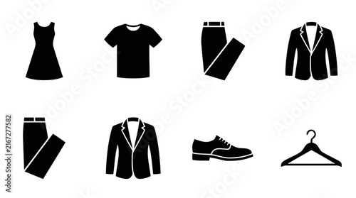 Vector illustration of collection of clothing and fashion icons on a transparent background