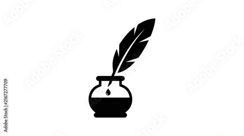 Vector illustration of feather pen and inkwell on a transparent background