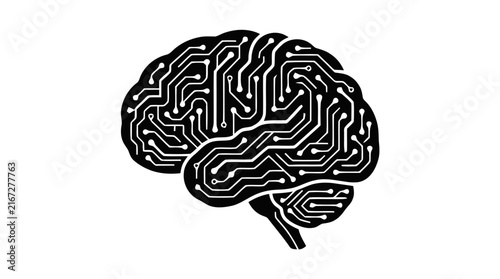 Vector illustration of circuit brain symbol a transparent background