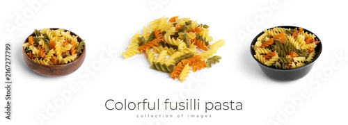 Quadro su tela Colorful fusilli pasta isolated on a white background.