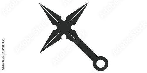 Foto Black silhouette of a shuriken or ninja star on a transparent checkered background for martial arts or games