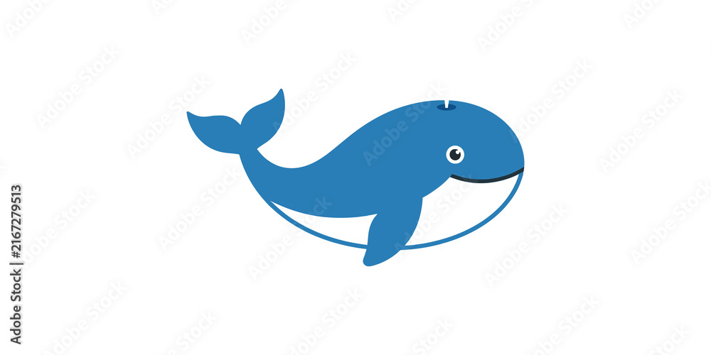 Fototapeta premium Blue whale icon with simple design for marine life and ocean projects.