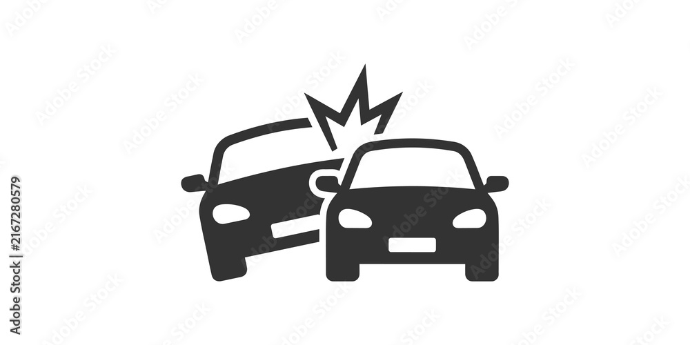 Fototapeta premium Car accident icon depicting head on vehicle collision for insurance and safety awareness.