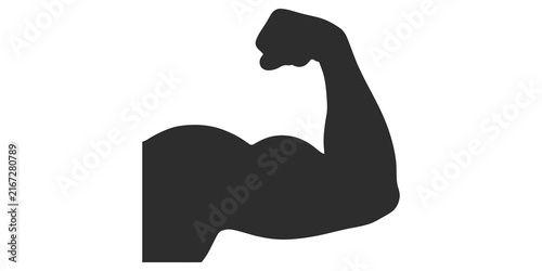 Cuadro en lienzo Strong bicep silhouette black icon represents fitness power and muscle growth concept for sport branding