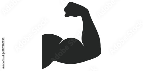 Fotografie Strong bicep silhouette black icon represents fitness power and muscle growth concept for sport branding