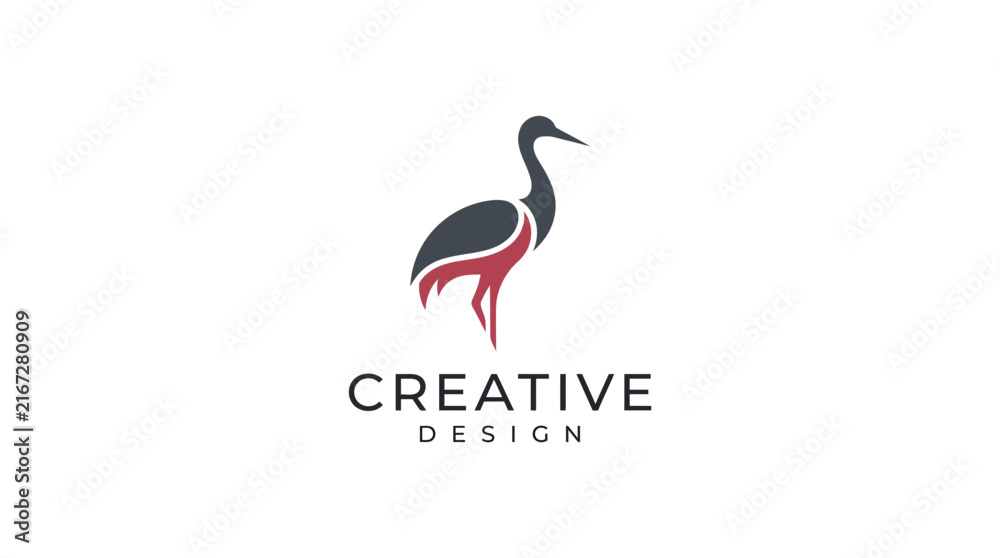Naklejka premium Crane bird logo with design text.