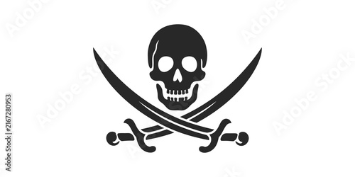 Canvas Print Skull with crossed swords icon in dark grey representing pirate flag imagery for nautical adventure and maritime history themes