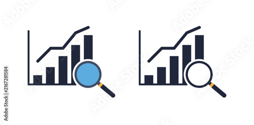 Financial growth chart and analytics search vector icon set featuring business metrics