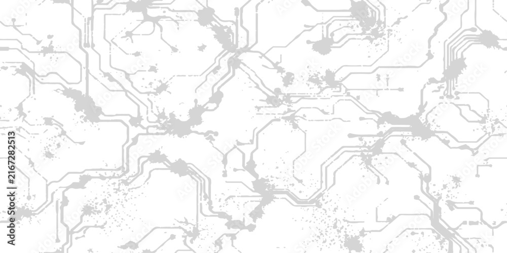 Fototapeta premium Abstract digital circuit board pattern with grunge textures in white and gray tones