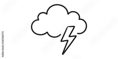 Quadro su tela Cloud with lightning bolt outline black icon for weather forecast design